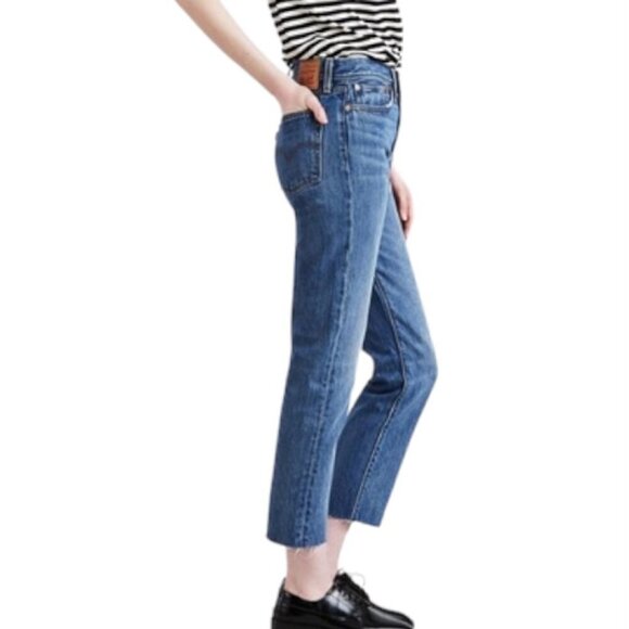 Levi's Wedgie Straight Premium Denim High Rise Cropped Raw Hem Jeans - Picture 10 of 16